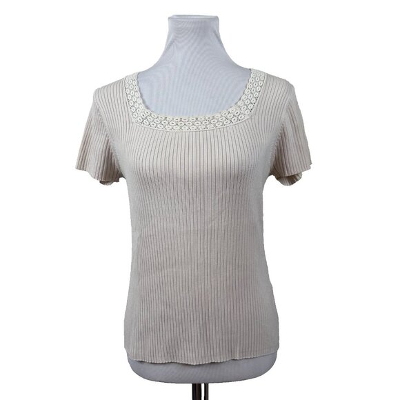 August Silk M Medium Square Neck Ribbed Fitted Stretch Baby Top Y2K Grunge 90s - Picture 1 of 6